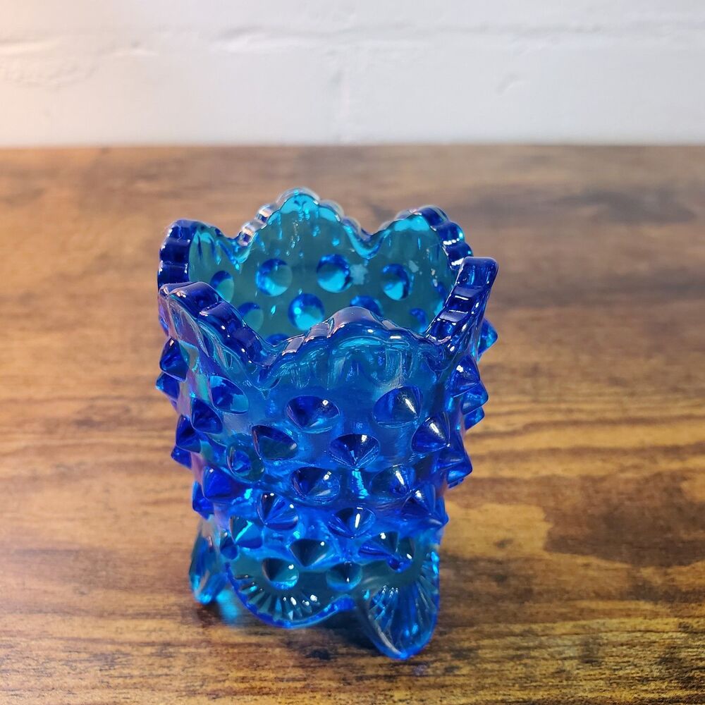 Vintage Blue Glass Toothpick Holder Home Art Decor Table